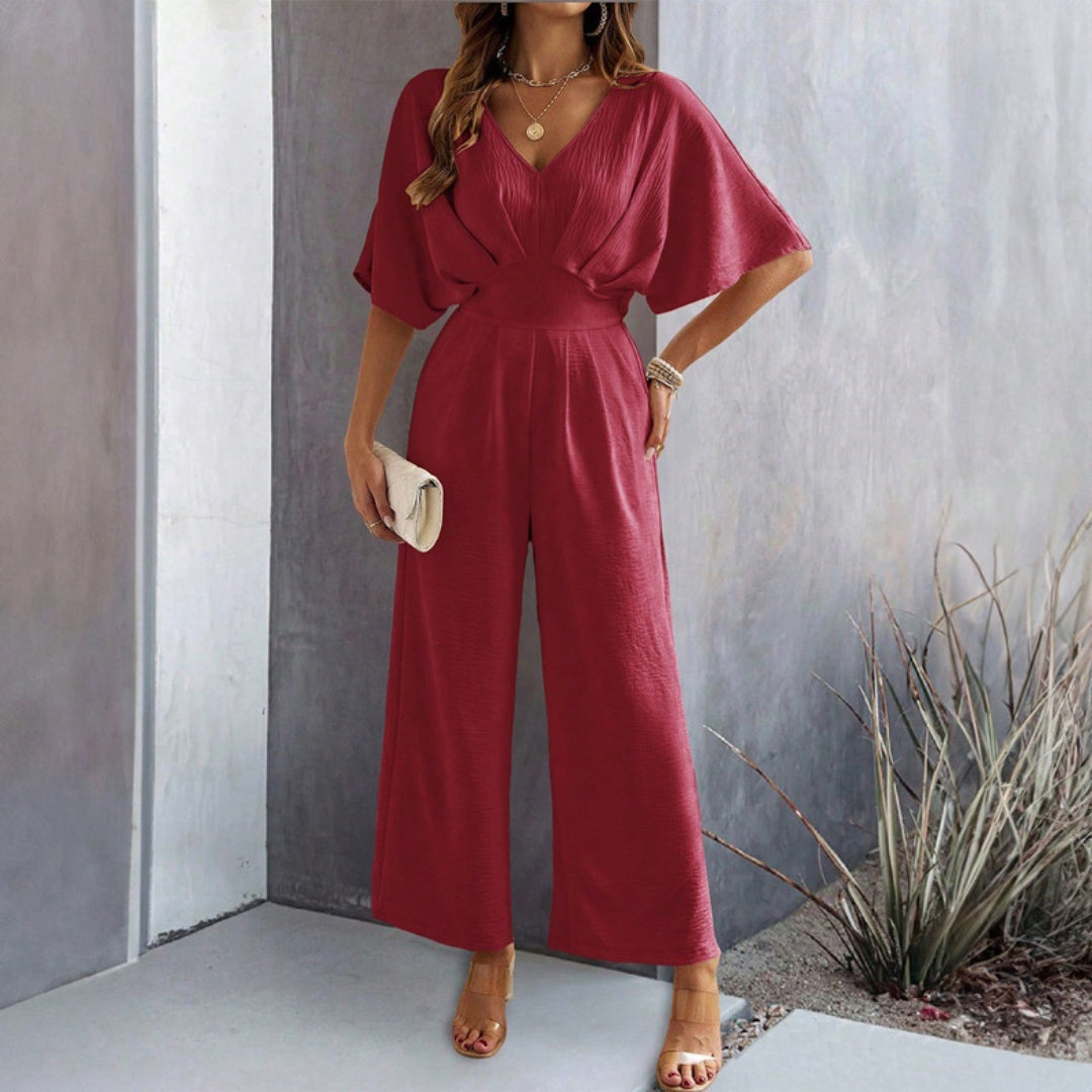 Elowen - Elegante Dames Jumpsuit met Brede Pijpen en V-Hals, Ideaal voor Feestjes en Casual Gelegenheden