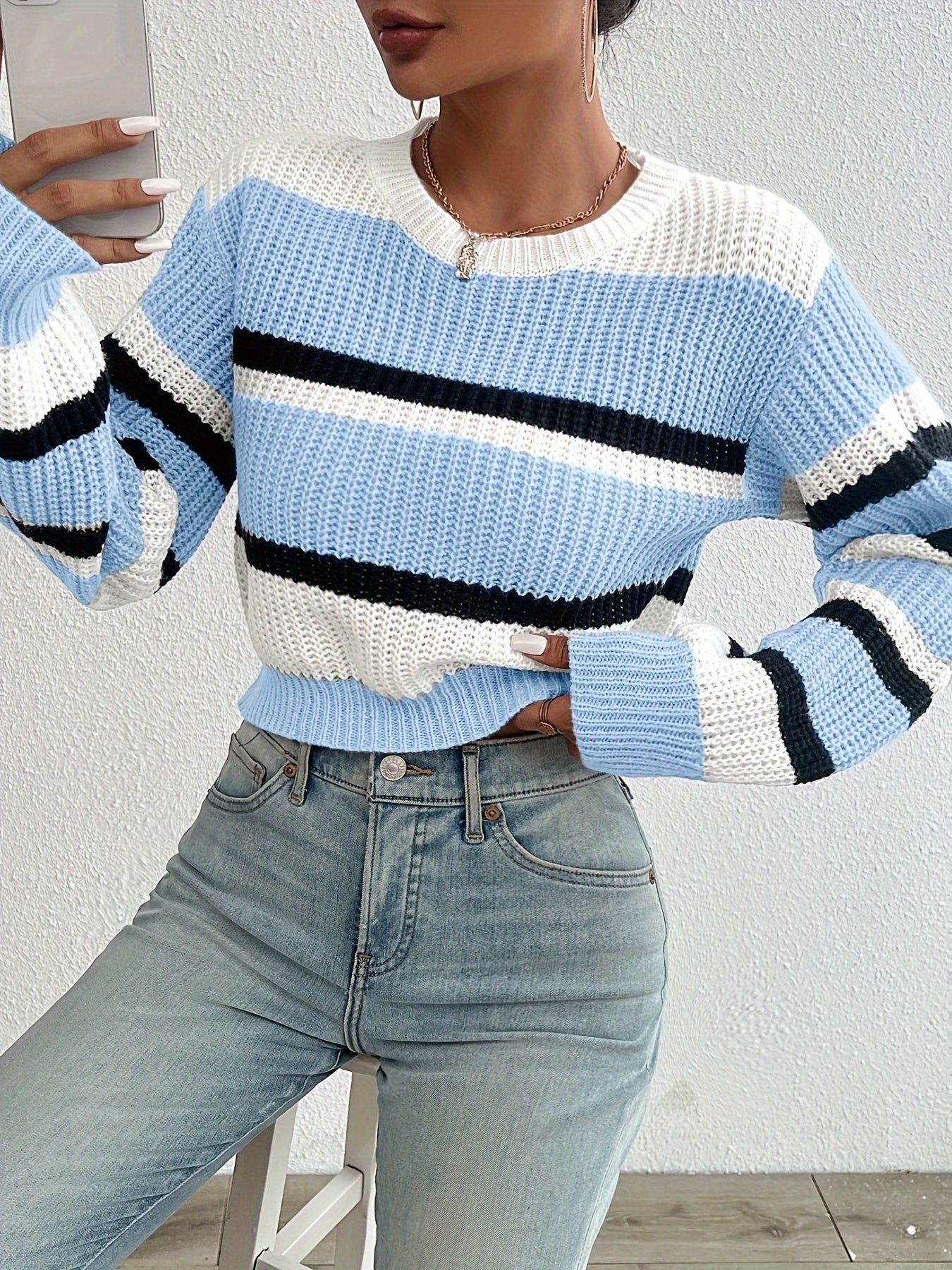 Liv Gebreide Colorblock Trui – Trendy, Zacht & Comfortabel