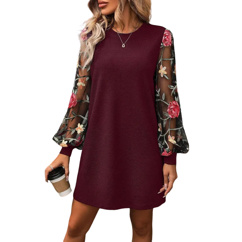Elegante dames jurk met verfijnde bloemenmouwen