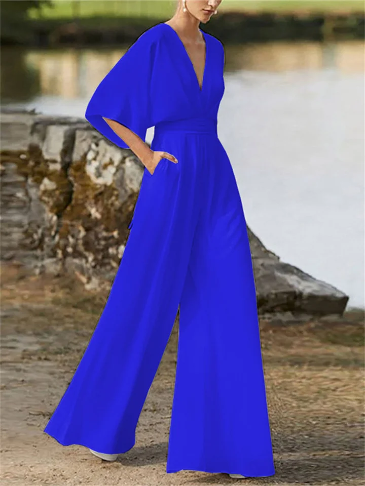 Aurora - Elegante V-hals Jumpsuit met Wijde Pijpen en Vleermuismouwen voor Dames | Perfect voor Lente en Zomer Outfits