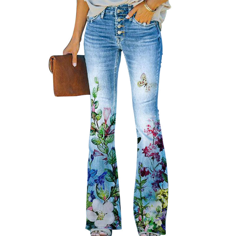 Celina – Flatterende dames flare jeans met hoge taille en knoopsluiting