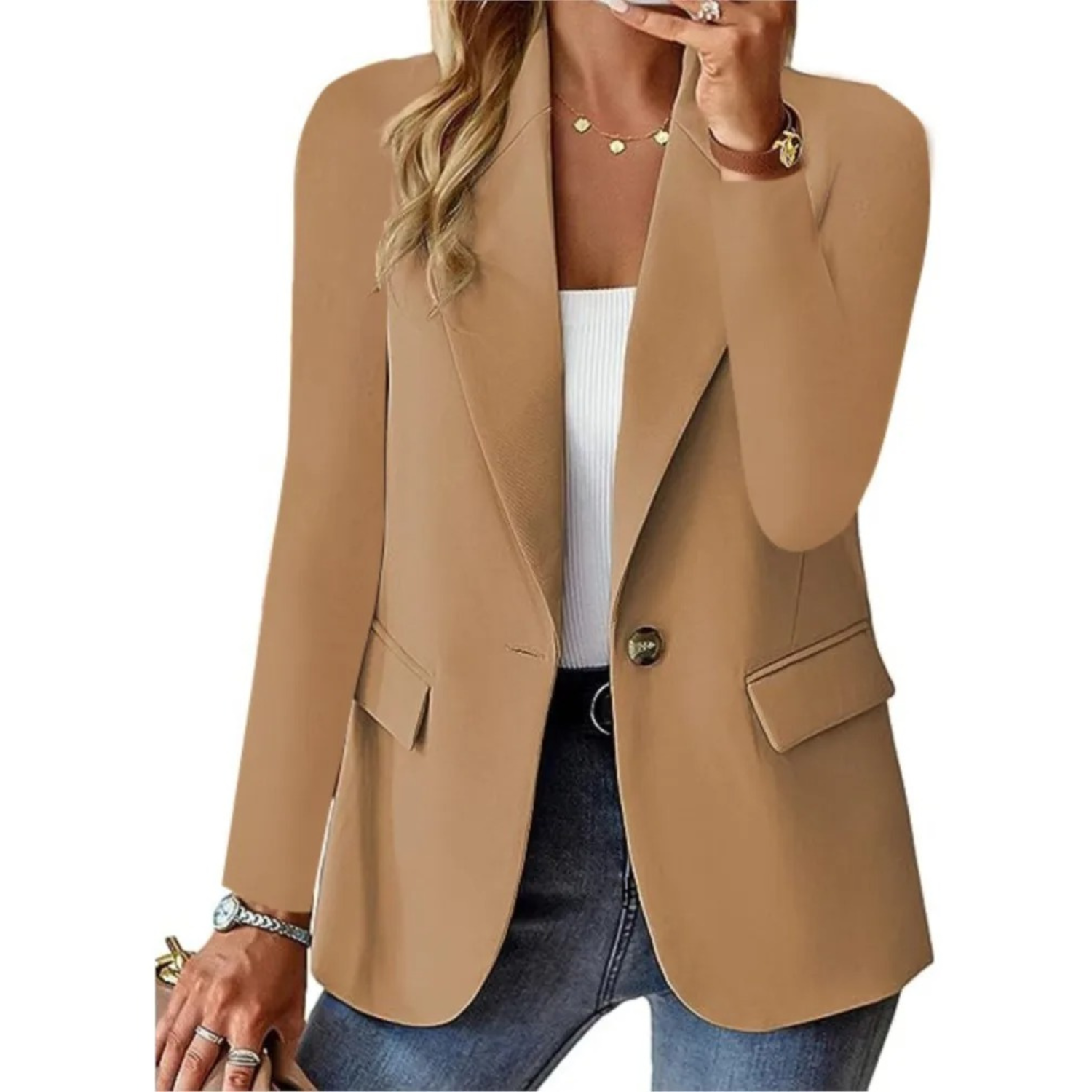 Solenya – Slanke Damesblazer met Gespdetails en Eigentijdse Elegantie