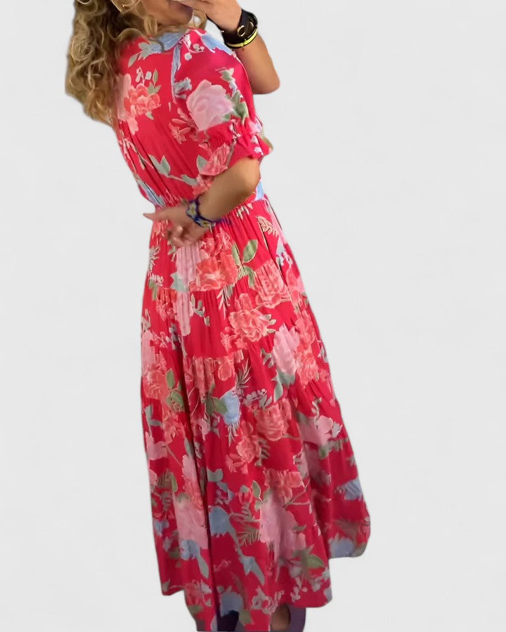 Dames zomerjurk met bloemenprint en zakken