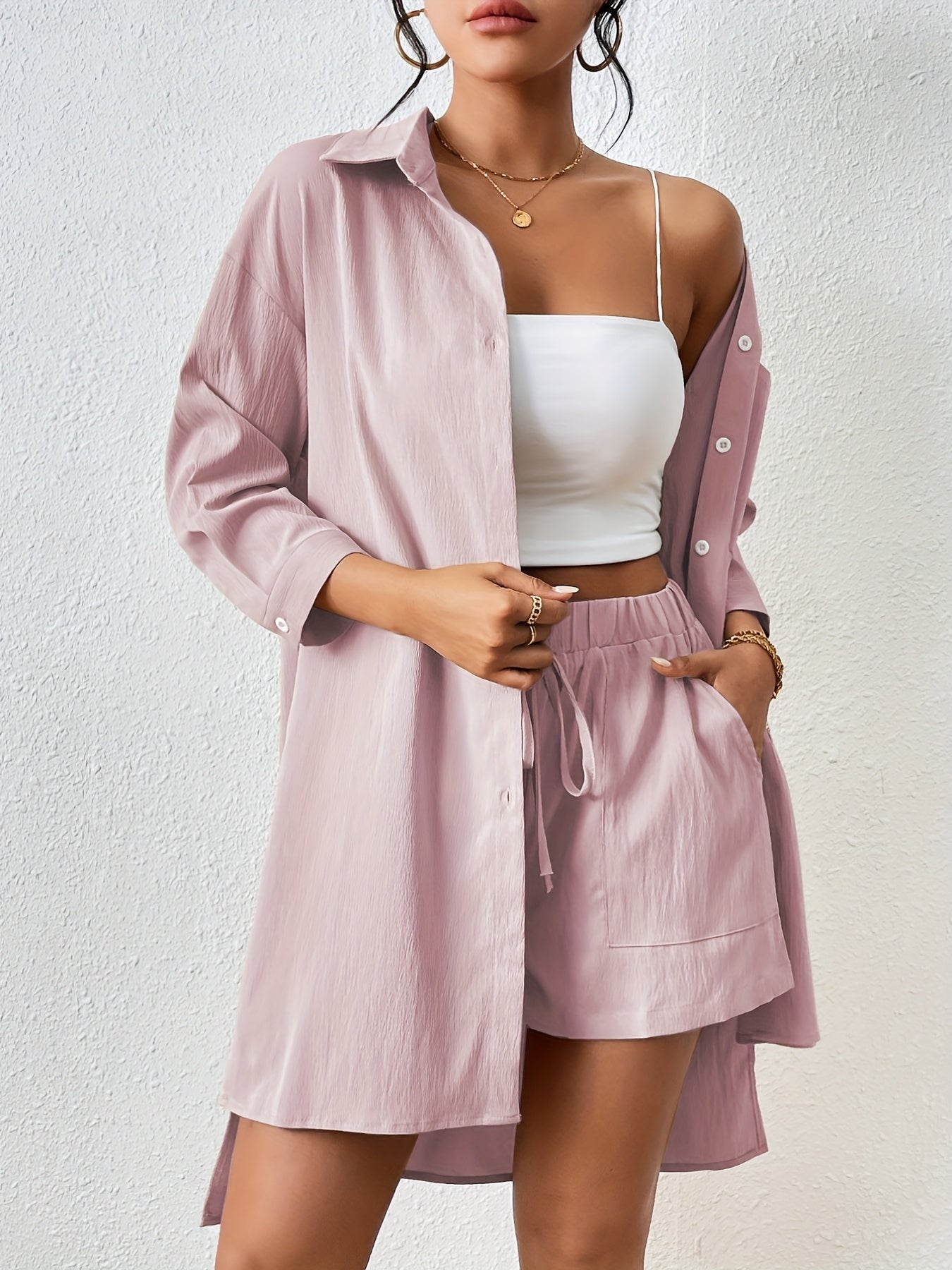 Saphina Set – Luchtige Tweedelige Set met Overhemd en Short