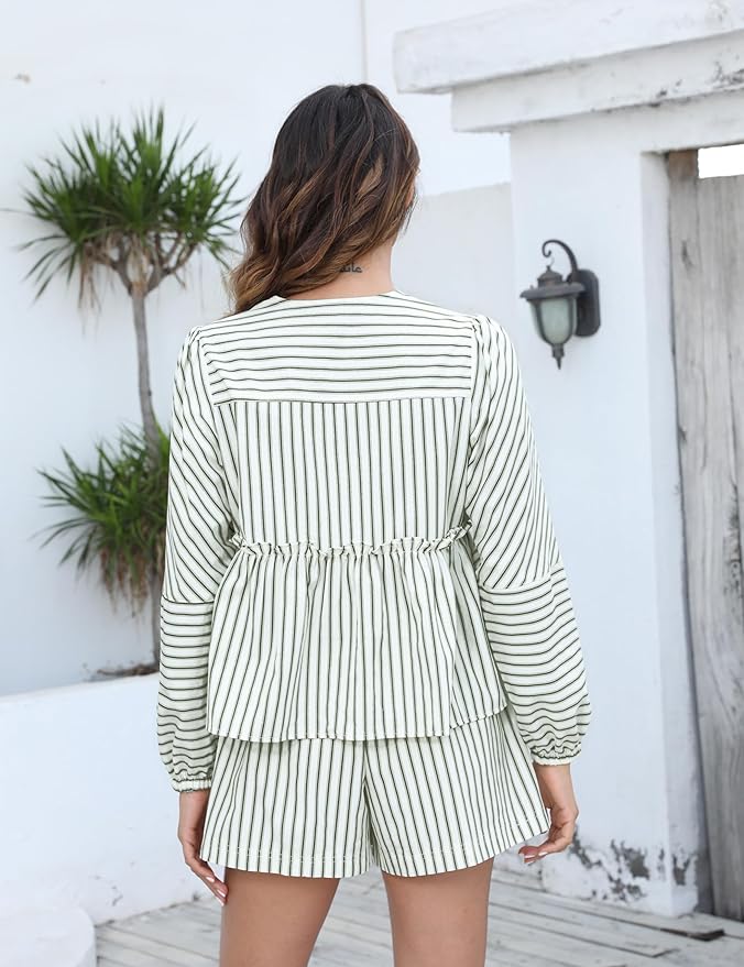 Sereluna – Dames zomerset met geruite print en pofmouwen voor een speelse, vrouwelijke look