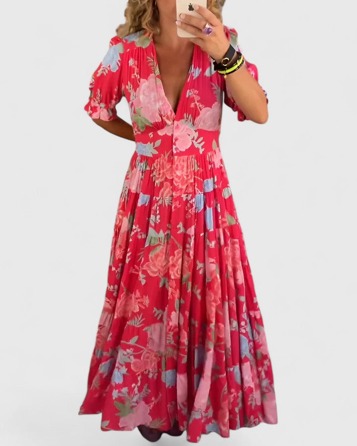 Dames zomerjurk met bloemenprint en zakken