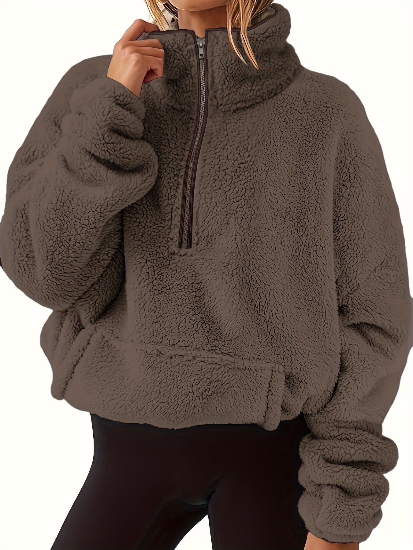 Liora Shearling Half-Zip Sweater – Warme Luxe met Moderne Accenten