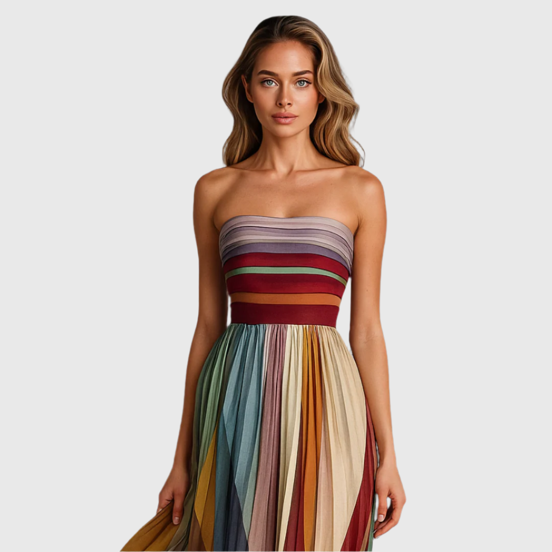 Dames strapless maxi jurk met vloeiende pasvorm