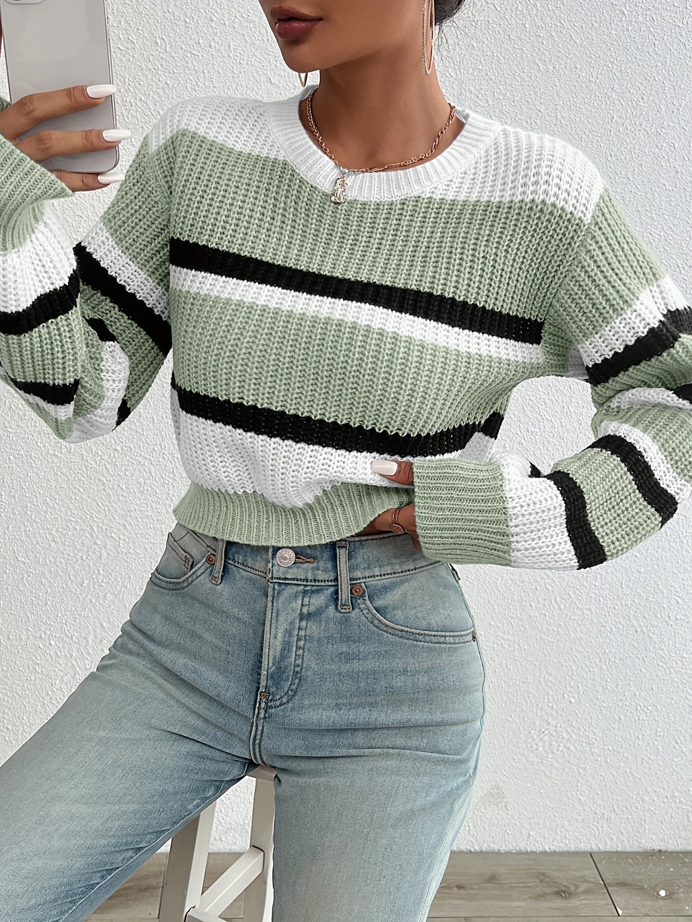 Liv Gebreide Colorblock Trui – Trendy, Zacht & Comfortabel