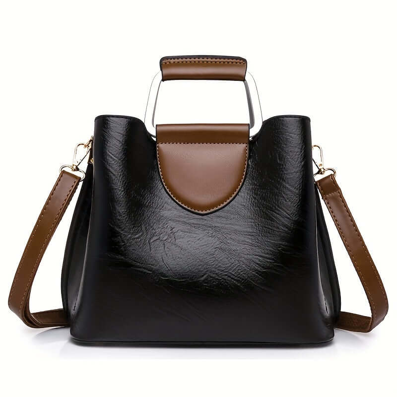 Elowen Twee-Kleurige Leren Handtas voor Dames – Elegant, Tijdloos en Functioneel