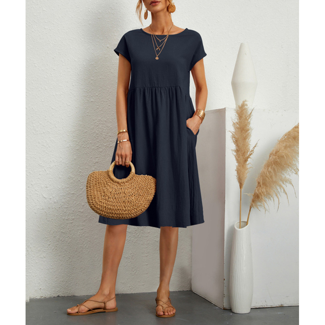 Luna - A-Lijn Jersey Midi Jurk met Korte Mouwen in Stijlvolle Mexx Design