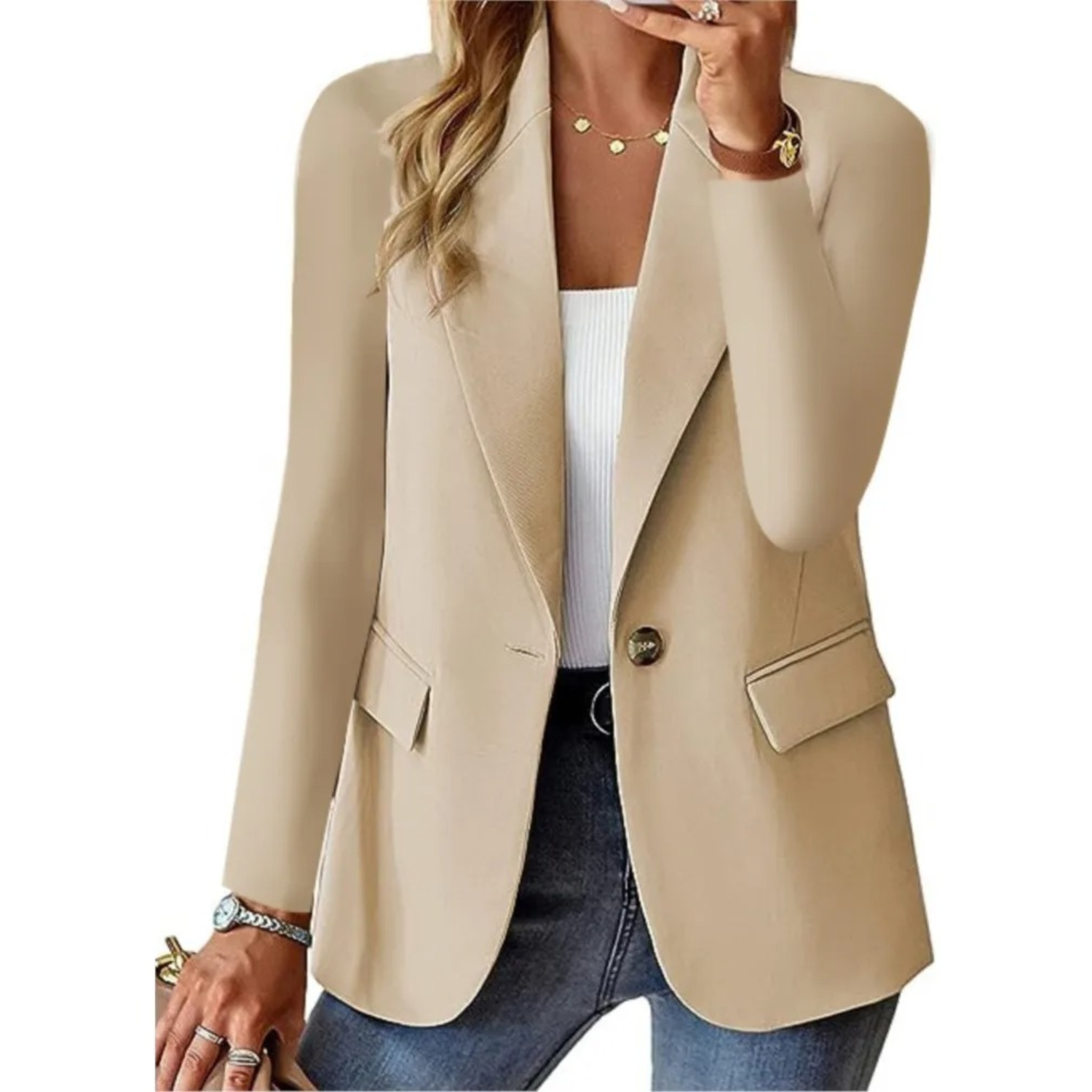 Solenya – Slanke Damesblazer met Gespdetails en Eigentijdse Elegantie