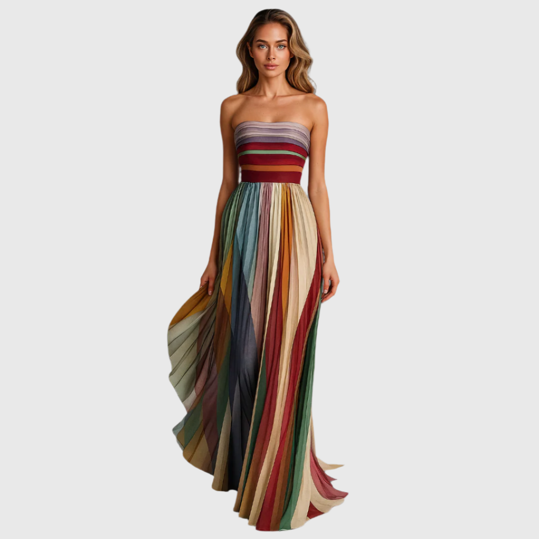 Dames strapless maxi jurk met vloeiende pasvorm