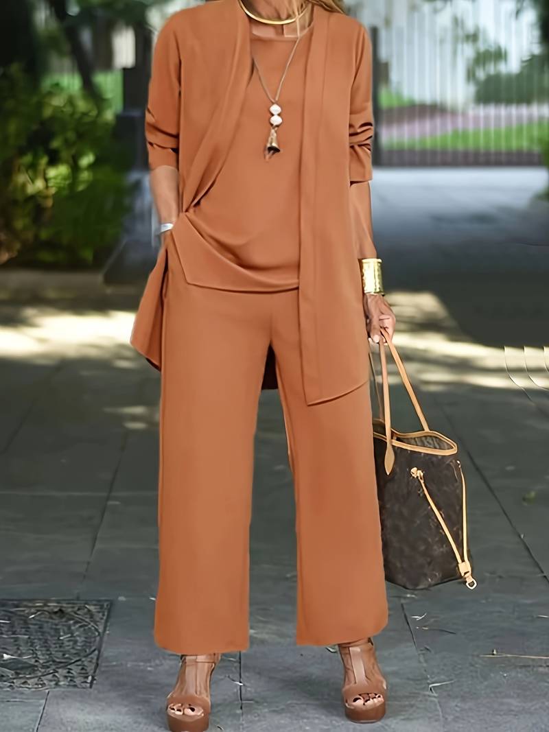 Dames 3-Delige Set met Cardigan, Top en Broek – Comfortabel & Stijlvol