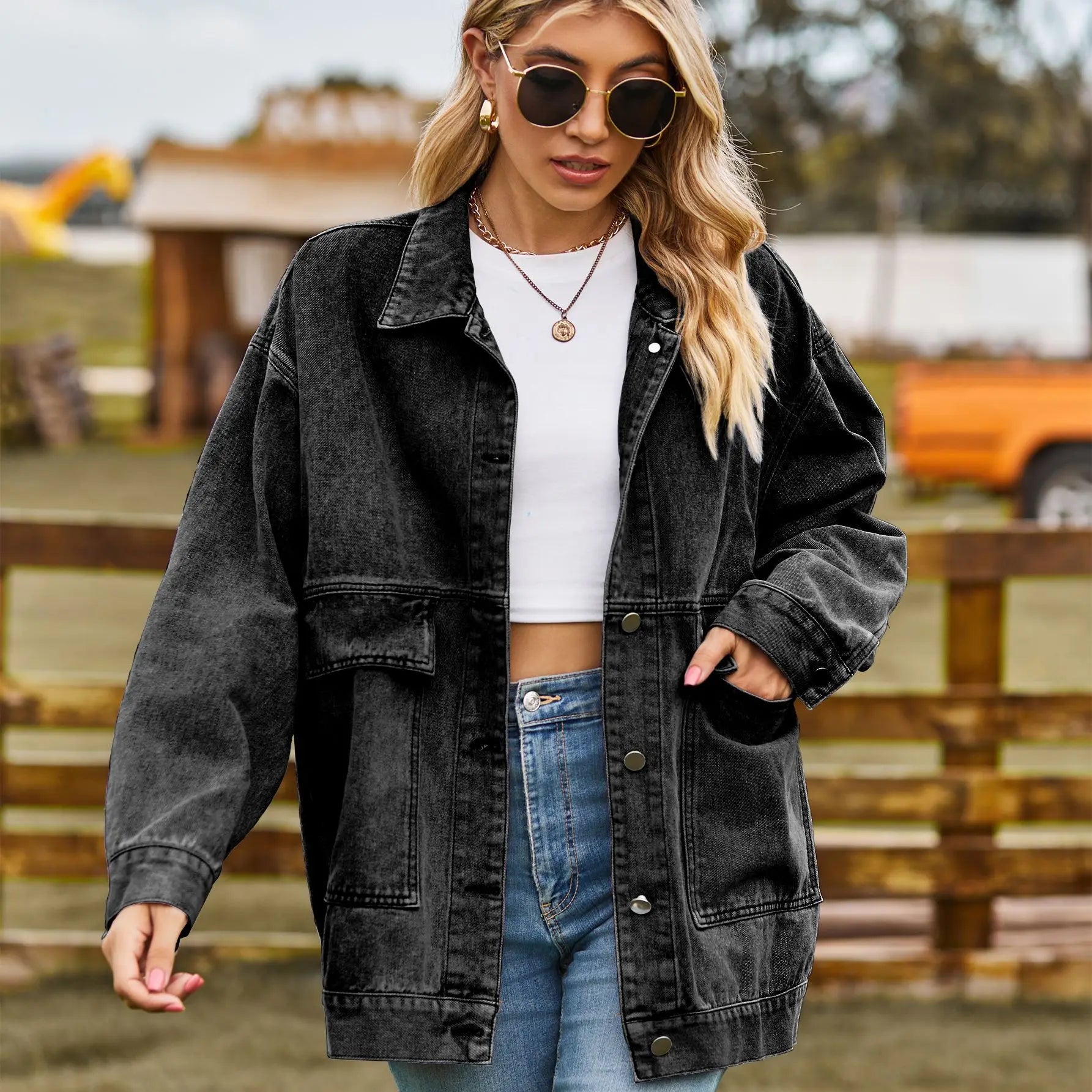 Coralia – Oversized Denim Jas met Tijdloze Klasse