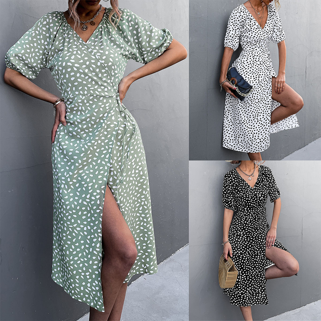 Seraphyne – Zomerse jurk met kruis V-hals en speelse splitdetails