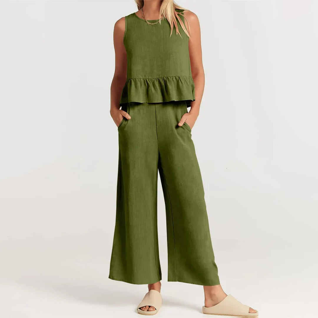 Valenora – Zomerse tweedelige set met mouwloos topje en luchtige broek