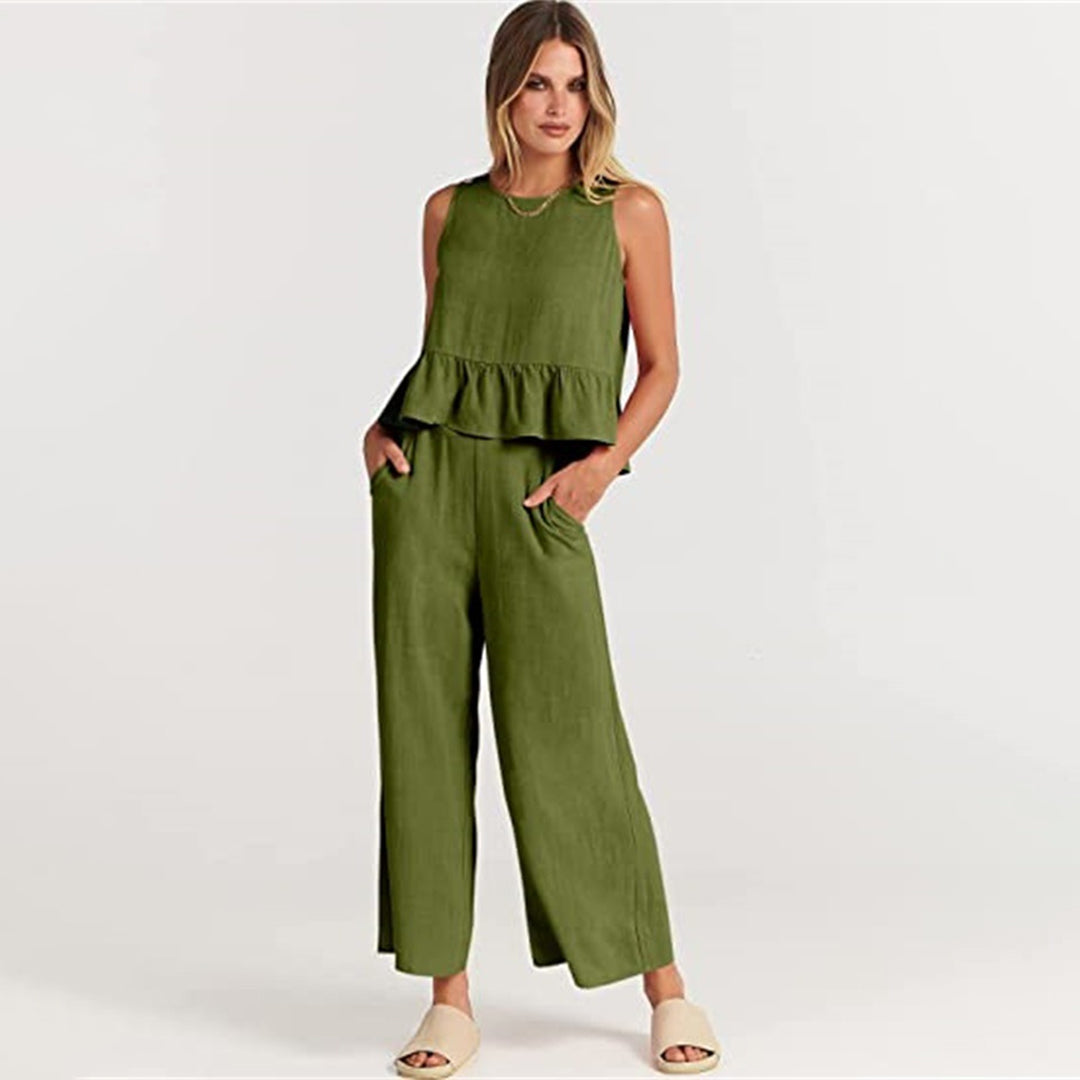 Valenora – Zomerse tweedelige set met mouwloos topje en luchtige broek