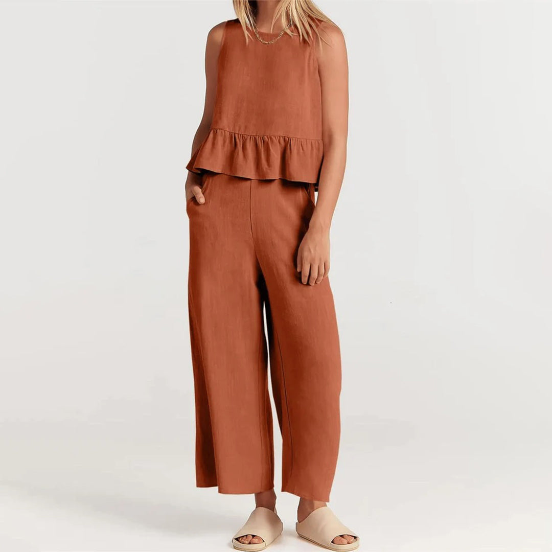 Sereluna – Tweedelige zomeroutfit met top en wijde broek voor dames