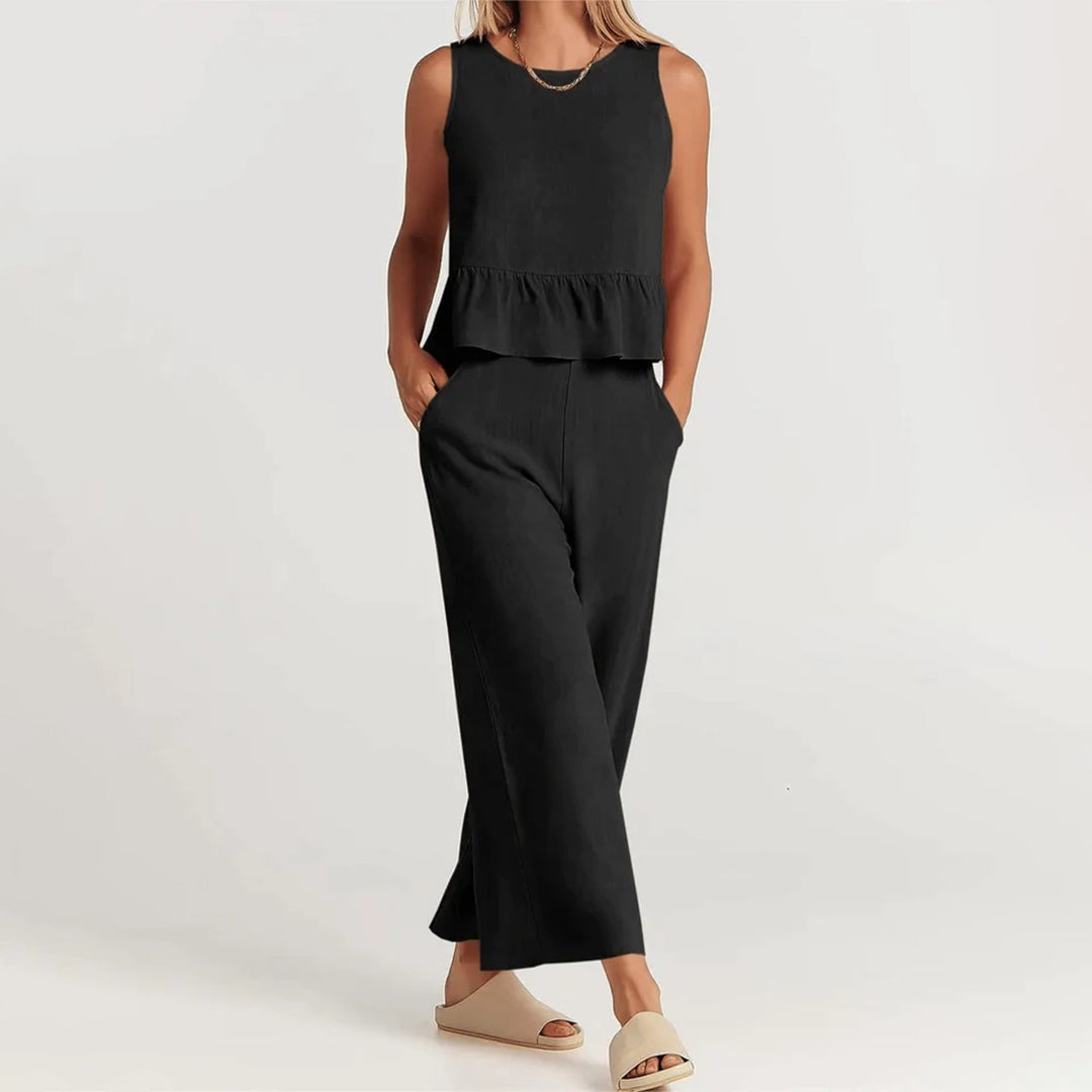 Valenora – Zomerse tweedelige set met mouwloos topje en luchtige broek
