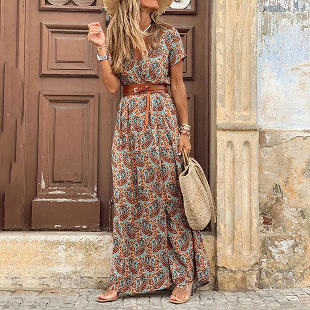 Valverra – Maxi-Jurk met V-Hals, Zachte Stretch en Verstelbare Taille