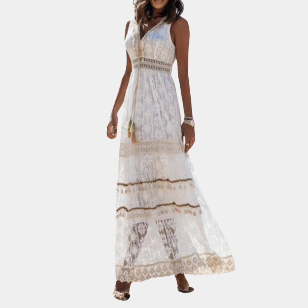 Seravelle – Luchtige bohemien maxi-jurk met vloeiende lijnen en zomerse flair