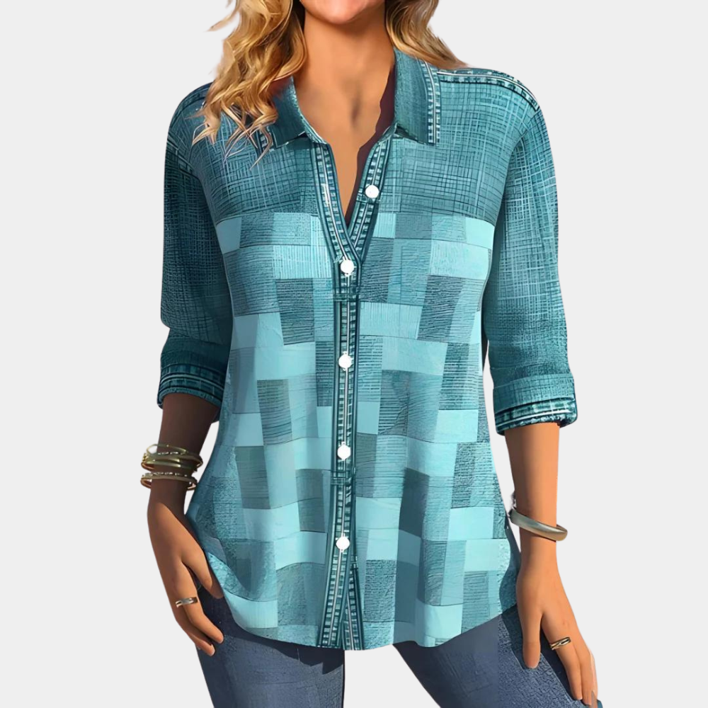 Odette Geblokte Blouse – Stijlvol, Luchtig & Comfortabel