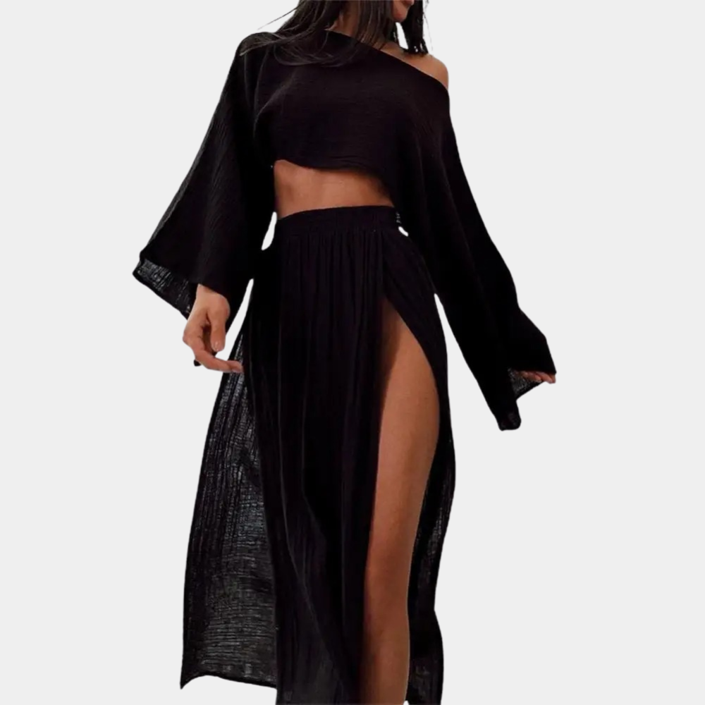 Selvara – Tweedelige dames set met hoge split en moderne elegantie