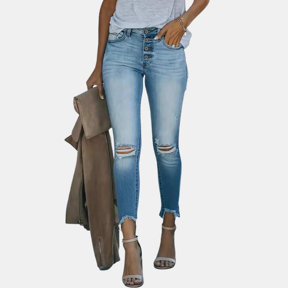 Ismara – Gescheurde Jeans met Knopen en Verfijnde Pasvorm
