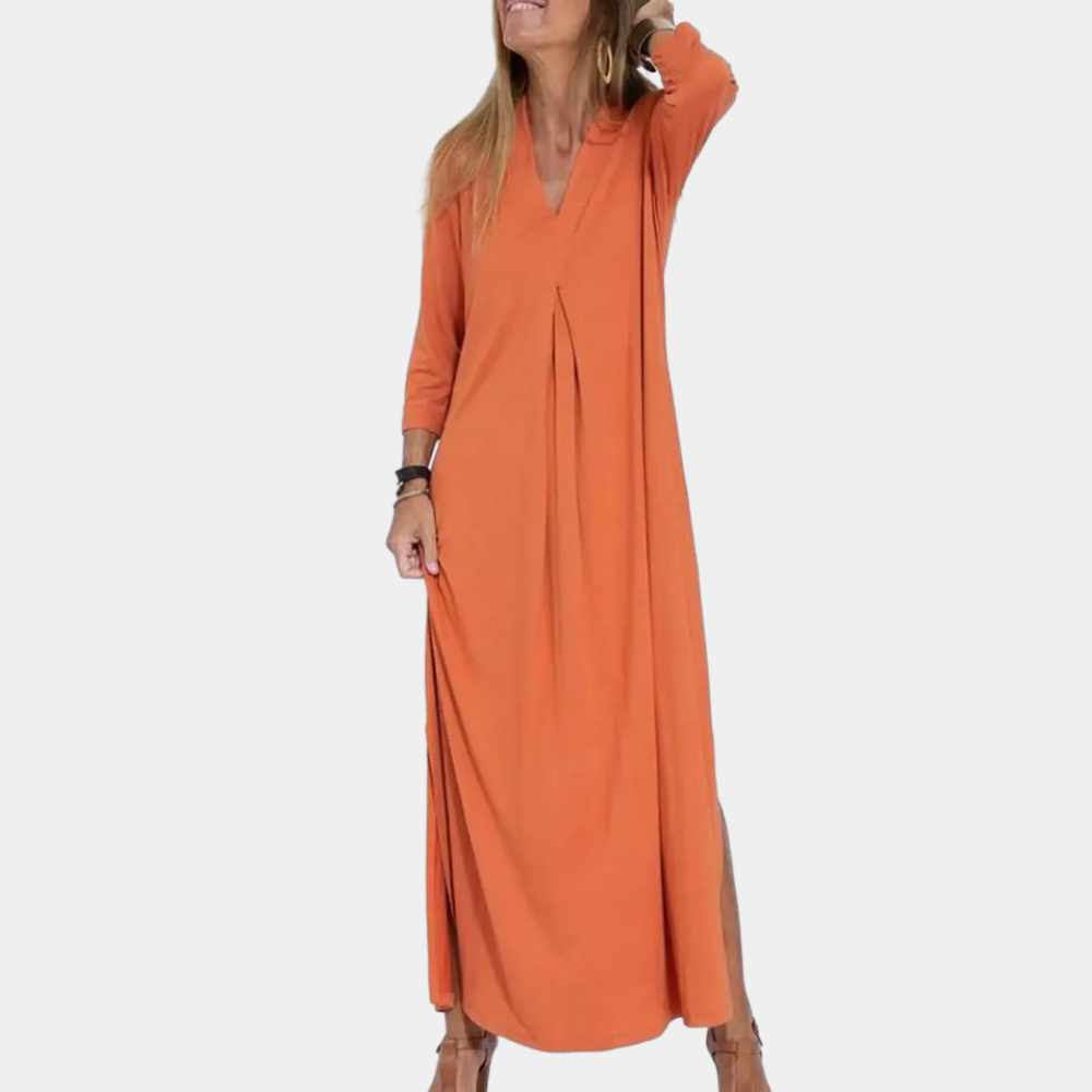 Solvelyn – Elegante Midi Jurk met Vrouwelijke Halslijn