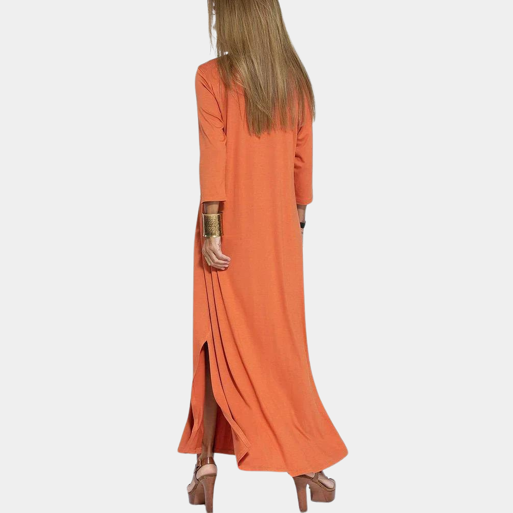 Solvelyn – Elegante Midi Jurk met Vrouwelijke Halslijn