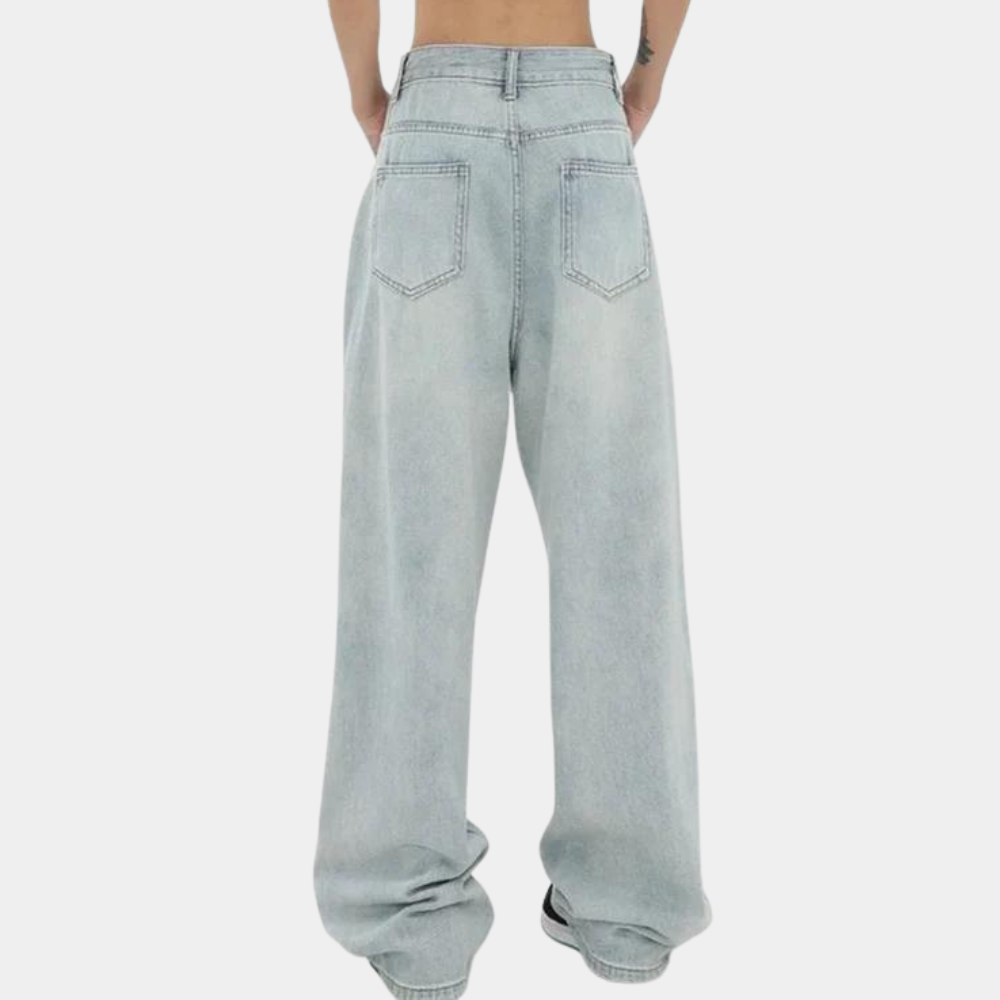 Orivane Dames Baggy Jeans met Dubbele Taille – Trendy en Uniek