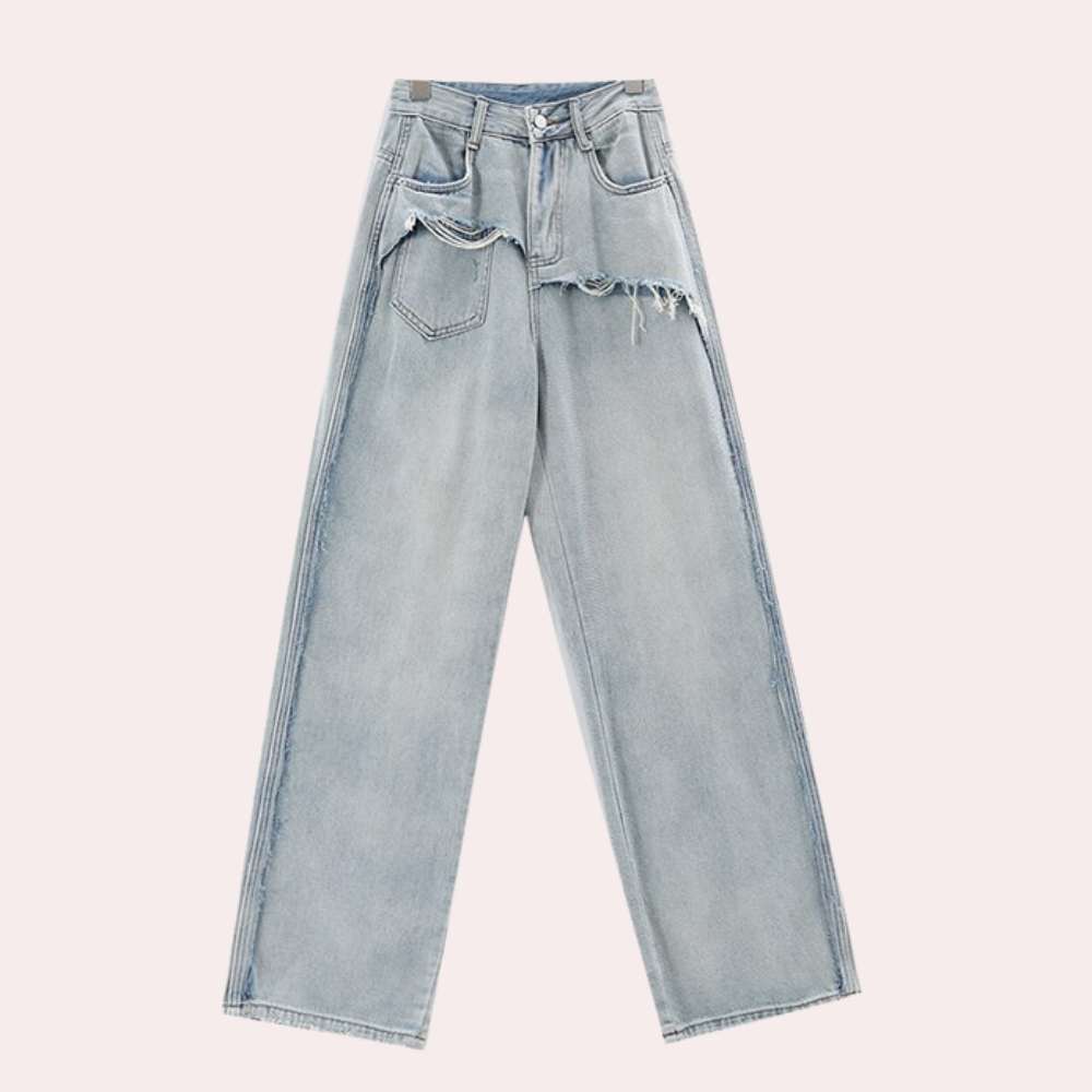 Orivane Dames Baggy Jeans met Dubbele Taille – Trendy en Uniek