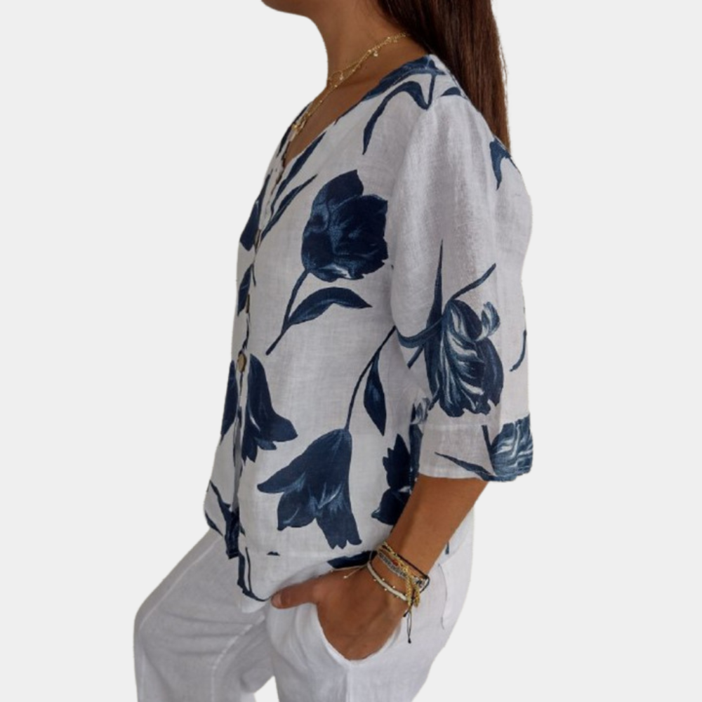 Auralyn – verfijnde dames top van linnenmix met tijdloze elegantie