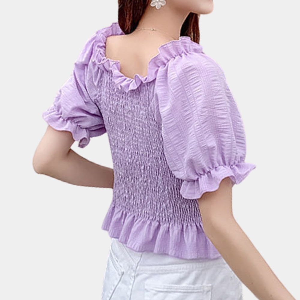 Agnesia – Zomerblouse met Pofmouwen en Elegante Vierkante Hals