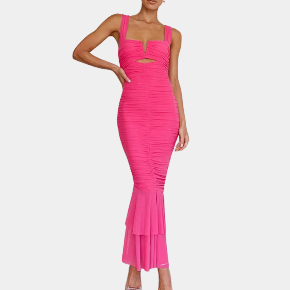 Calessia – Aansluitende maxi-jurk met visstaart en elegante uitsnijdingen voor dames