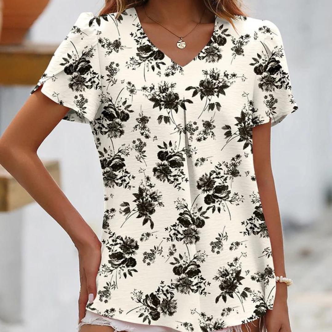 Aveline – Damesblouse met V-hals in zijdezachte, elegante stijl