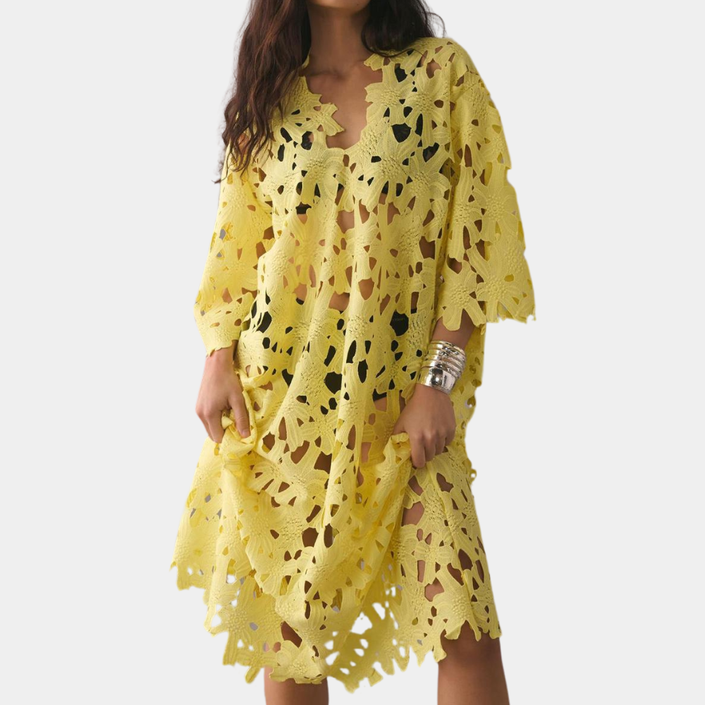 Acatila – Zomerjurk met Geborduurde Bloemen en Elegante Vakantieflair