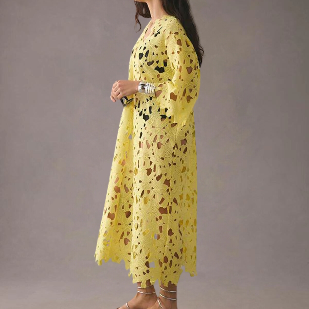 Acatila – Zomerjurk met Geborduurde Bloemen en Elegante Vakantieflair
