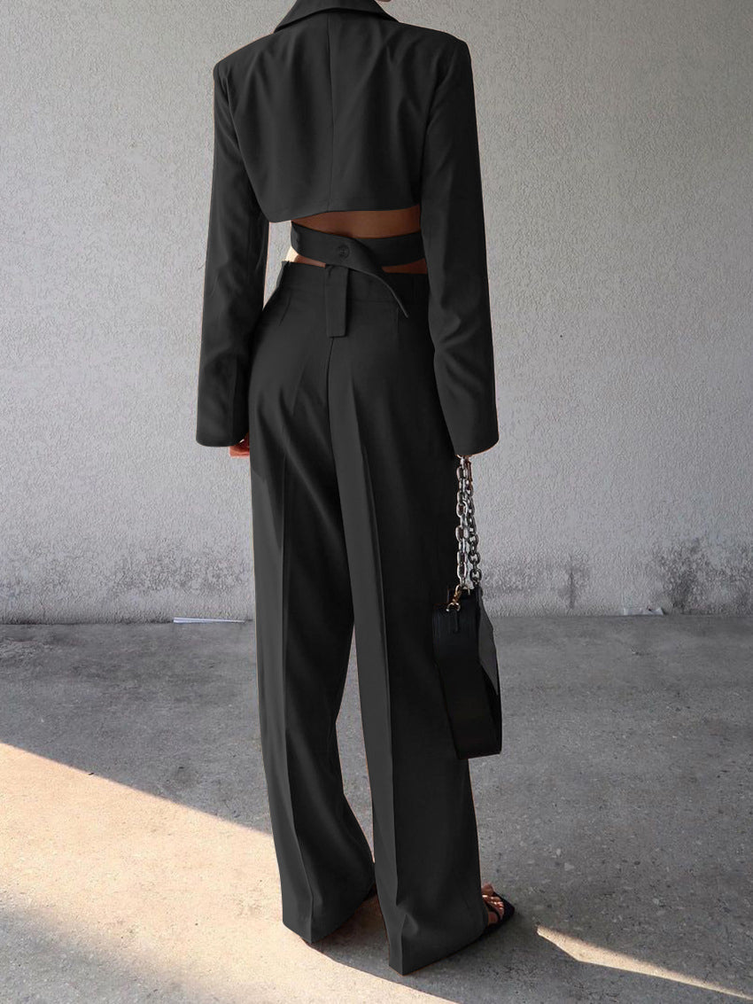 Dames zomer set met cropped blazer en wijde broek – high waist en elegant