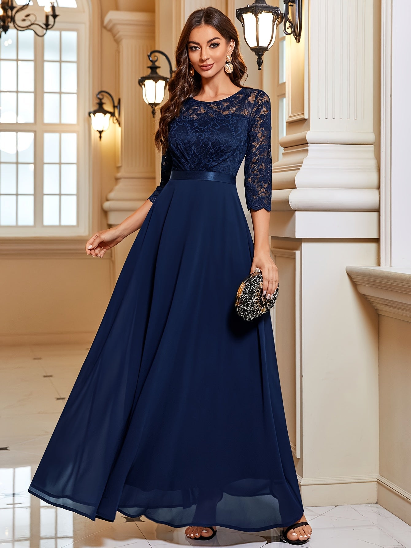 Amara - Elegante Maxi Jurk van Kant en Chiffon voor Dames met Verleidelijke Details