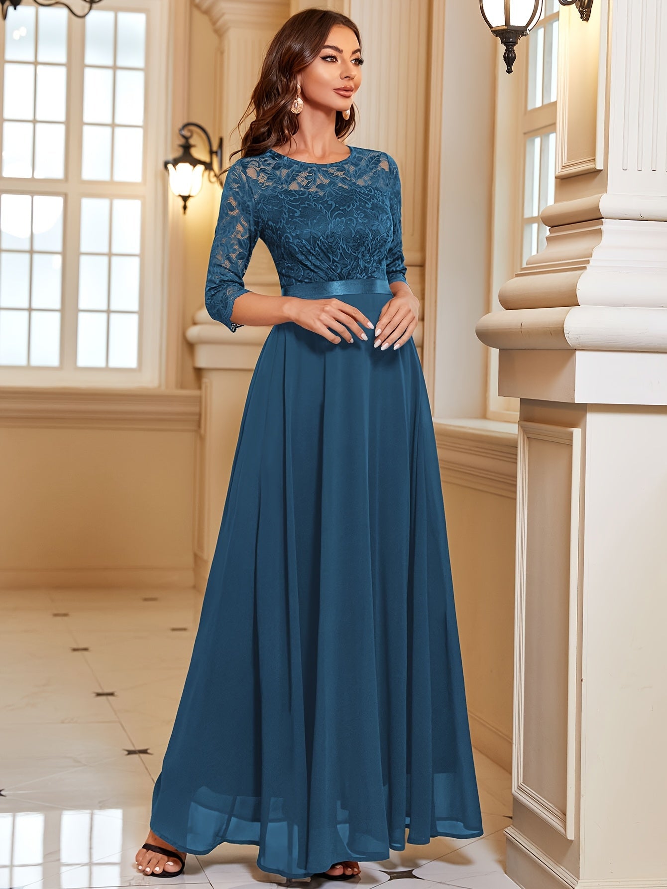 Amara - Elegante Maxi Jurk van Kant en Chiffon voor Dames met Verleidelijke Details