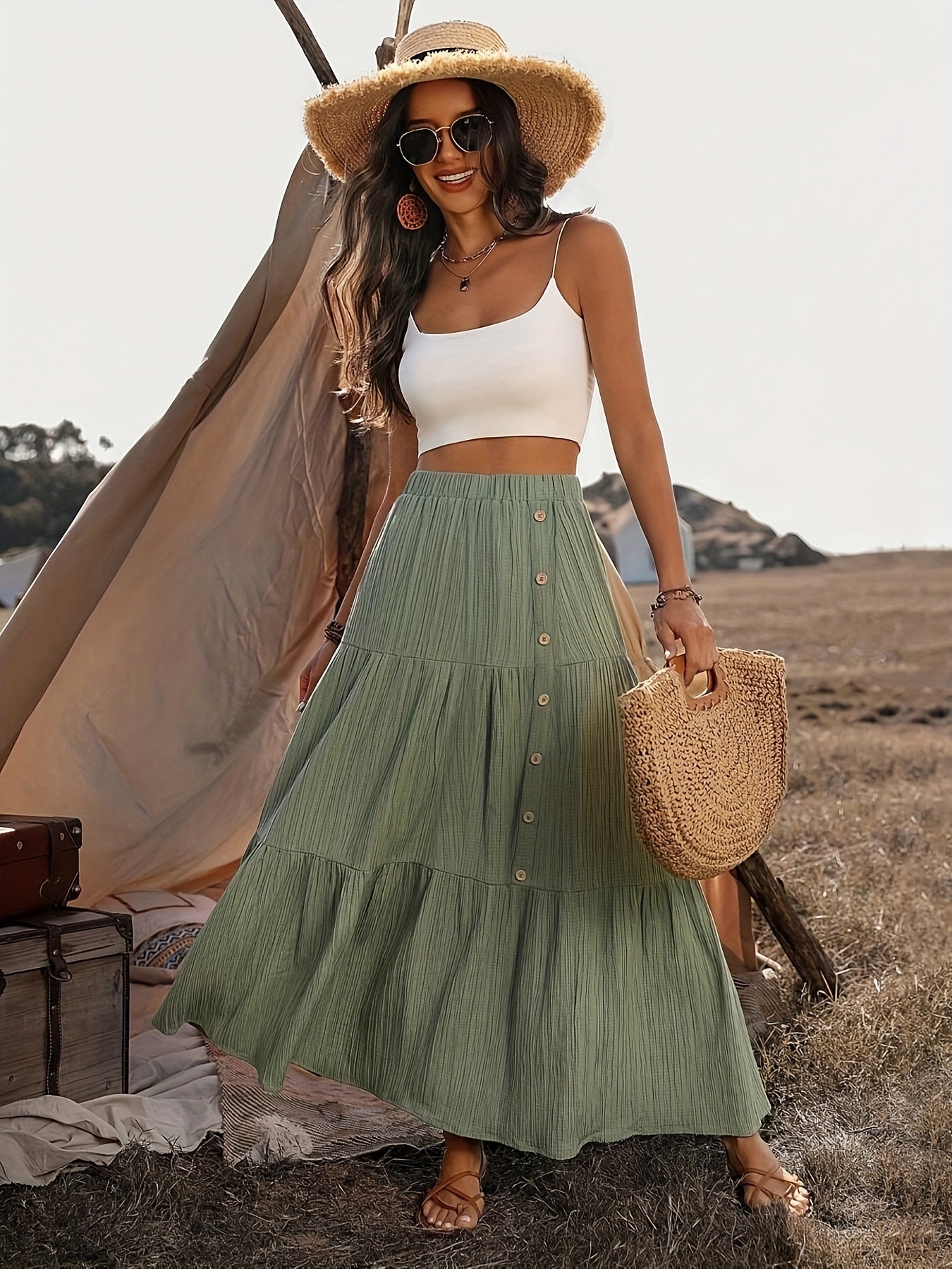 Bohemian dames maxi rok met volantlagen – luchtig en comfortabel