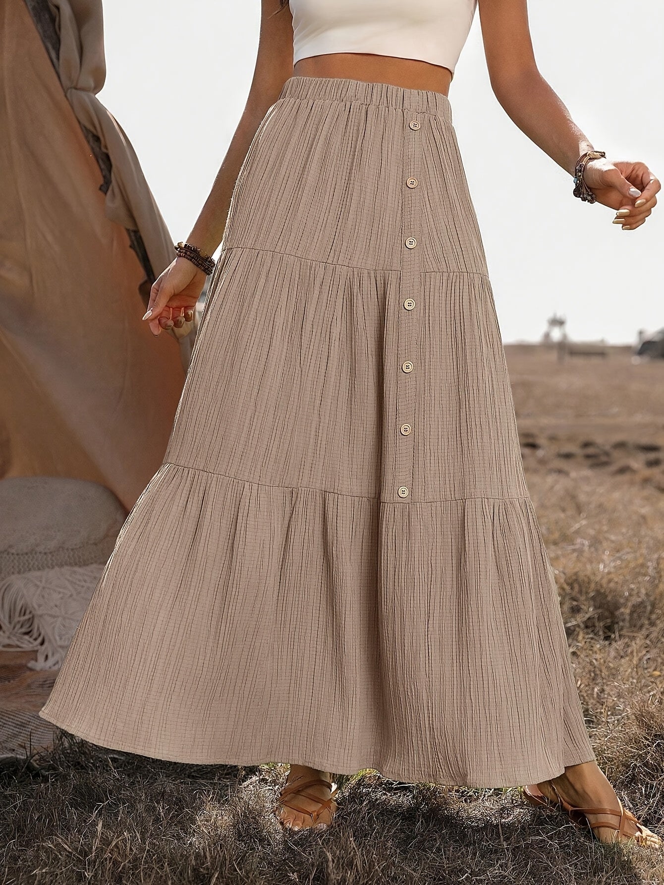 Bohemian dames maxi rok met volantlagen – luchtig en comfortabel