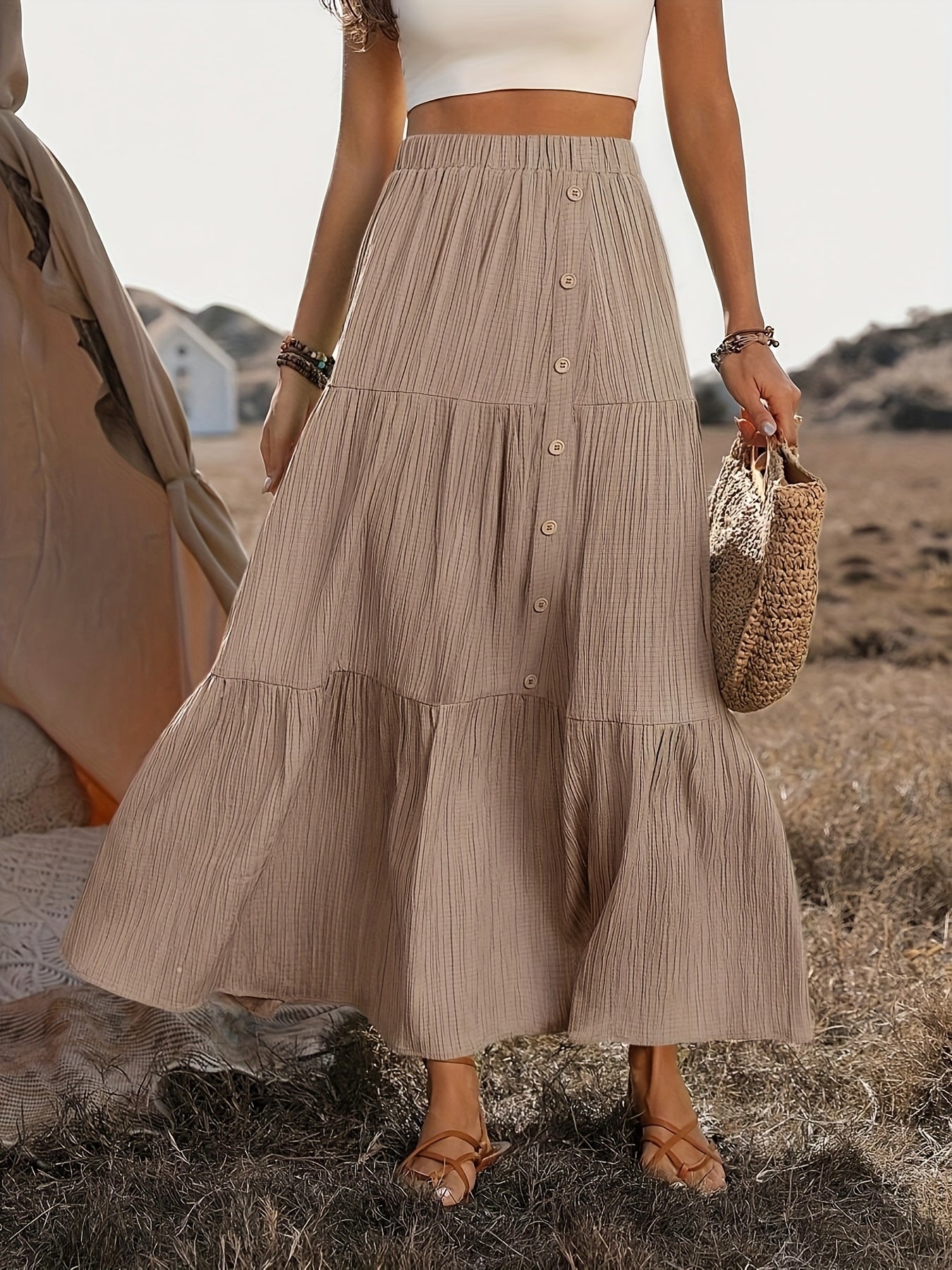 Bohemian dames maxi rok met volantlagen – luchtig en comfortabel