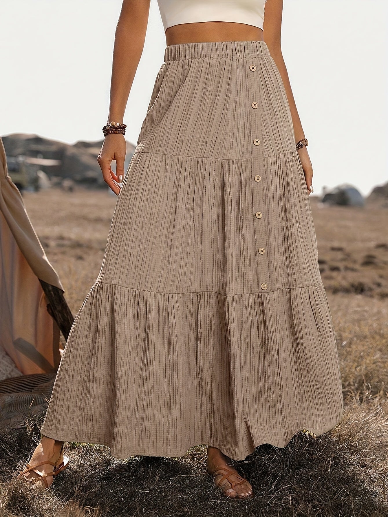 Bohemian dames maxi rok met volantlagen – luchtig en comfortabel