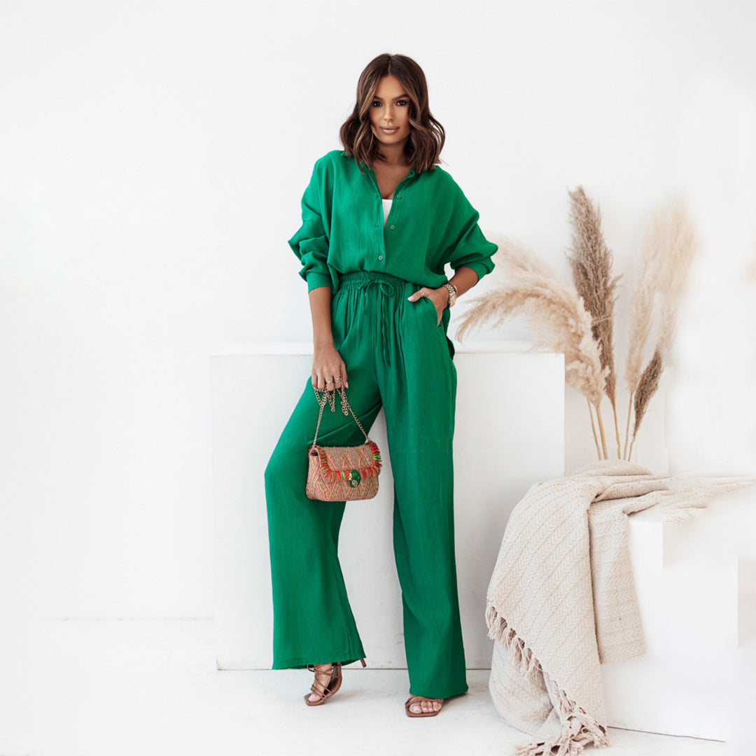 Luneyra – Luchtige dames co-ord set met stijlvolle crinkle finish