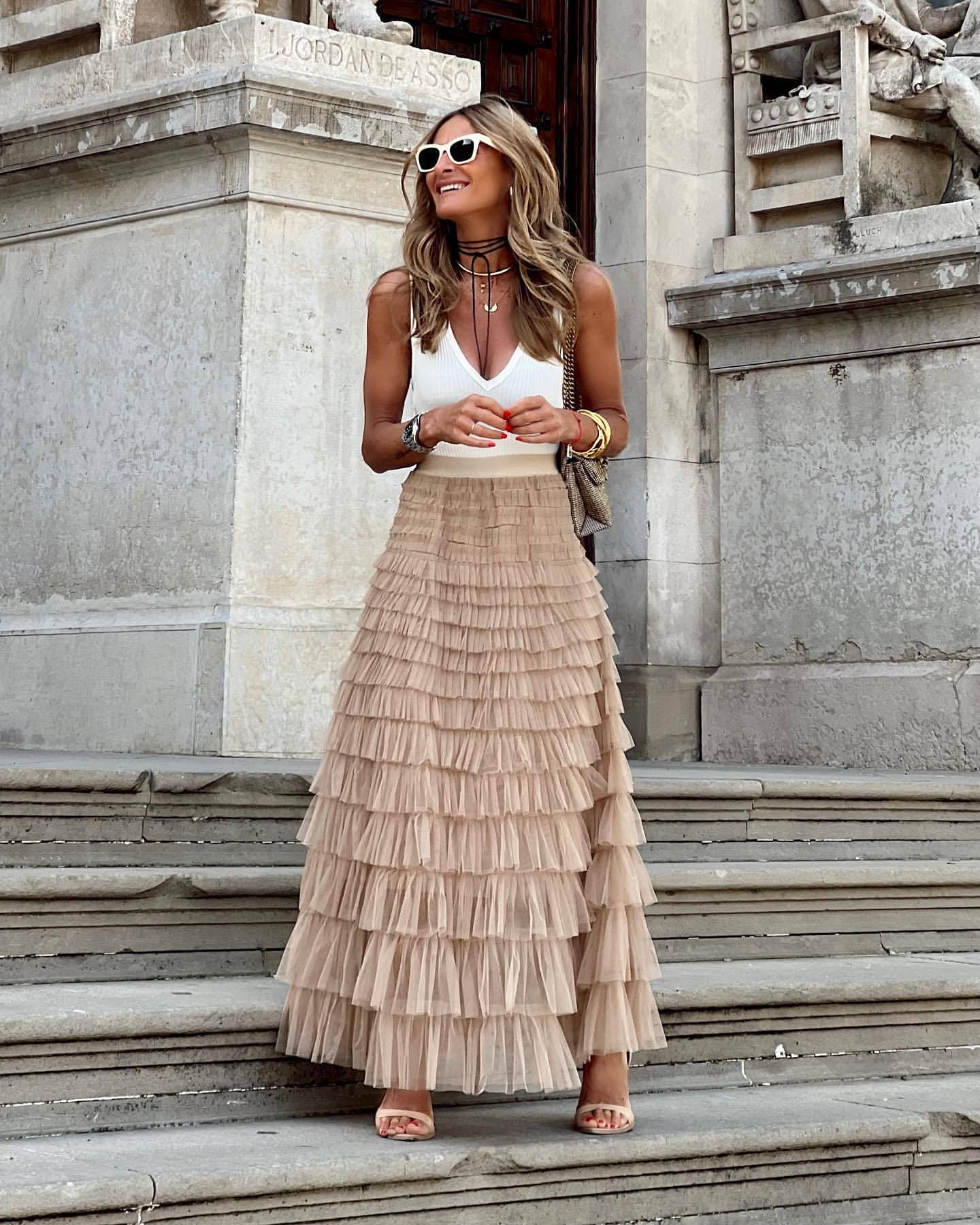Dames tule maxi rok met elastische tailleband – elegant en veelzijdig