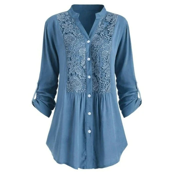 Noelle Blouse – Lange damesblouse met elegante pofmouwen