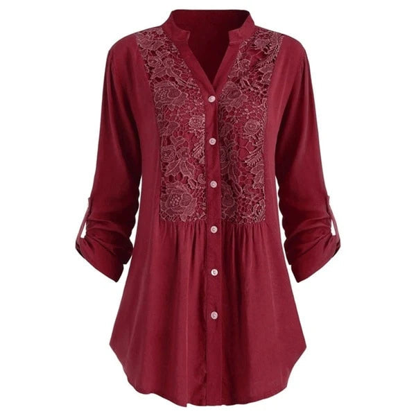 Noelle Blouse – Lange damesblouse met elegante pofmouwen